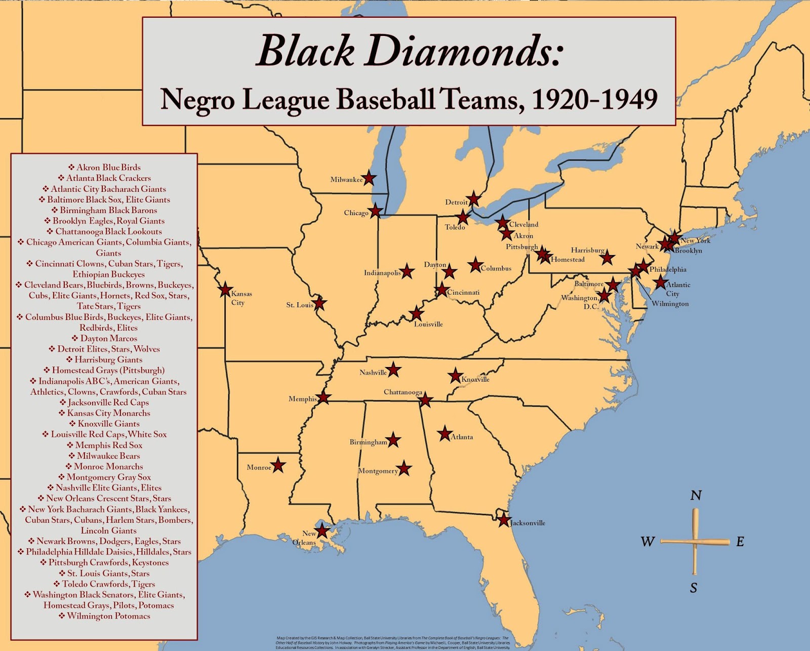 Negro League teams map